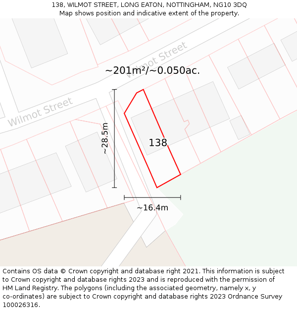 138, WILMOT STREET, LONG EATON, NOTTINGHAM, NG10 3DQ: Plot and title map