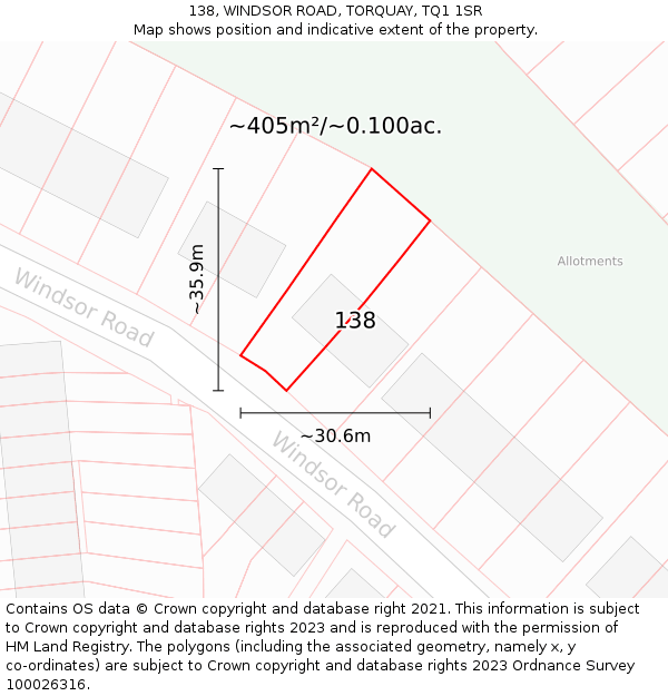 138, WINDSOR ROAD, TORQUAY, TQ1 1SR: Plot and title map