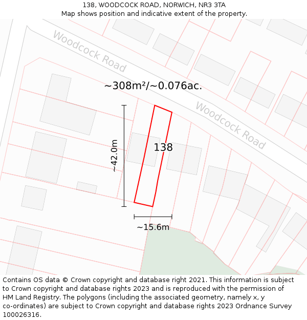 138, WOODCOCK ROAD, NORWICH, NR3 3TA: Plot and title map