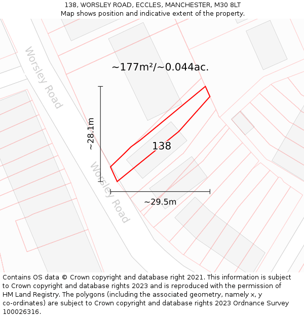 138, WORSLEY ROAD, ECCLES, MANCHESTER, M30 8LT: Plot and title map