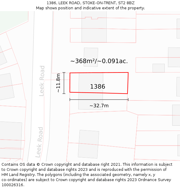 1386, LEEK ROAD, STOKE-ON-TRENT, ST2 8BZ: Plot and title map