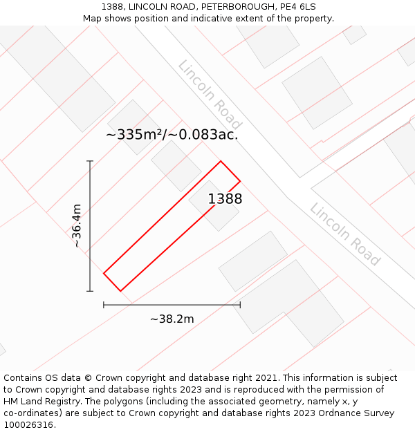 1388, LINCOLN ROAD, PETERBOROUGH, PE4 6LS: Plot and title map