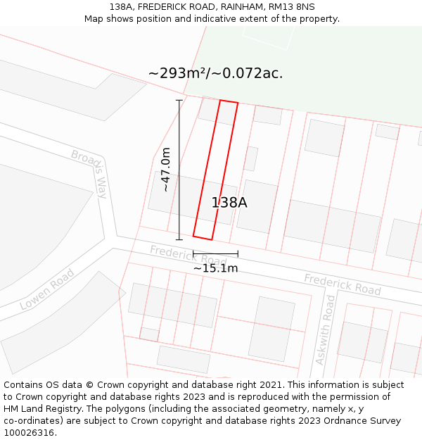 138A, FREDERICK ROAD, RAINHAM, RM13 8NS: Plot and title map