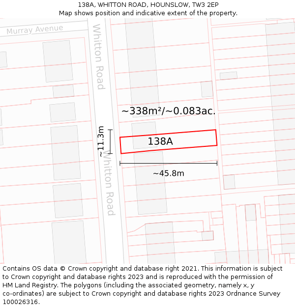 138A, WHITTON ROAD, HOUNSLOW, TW3 2EP: Plot and title map