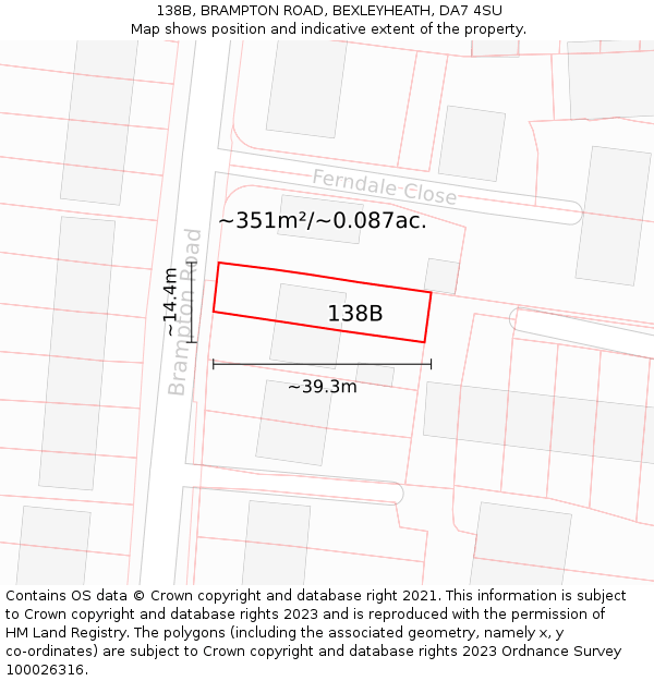 138B, BRAMPTON ROAD, BEXLEYHEATH, DA7 4SU: Plot and title map