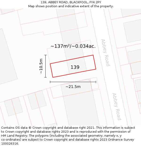 139, ABBEY ROAD, BLACKPOOL, FY4 2PY: Plot and title map