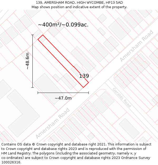139, AMERSHAM ROAD, HIGH WYCOMBE, HP13 5AD: Plot and title map
