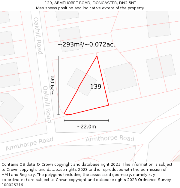 139, ARMTHORPE ROAD, DONCASTER, DN2 5NT: Plot and title map