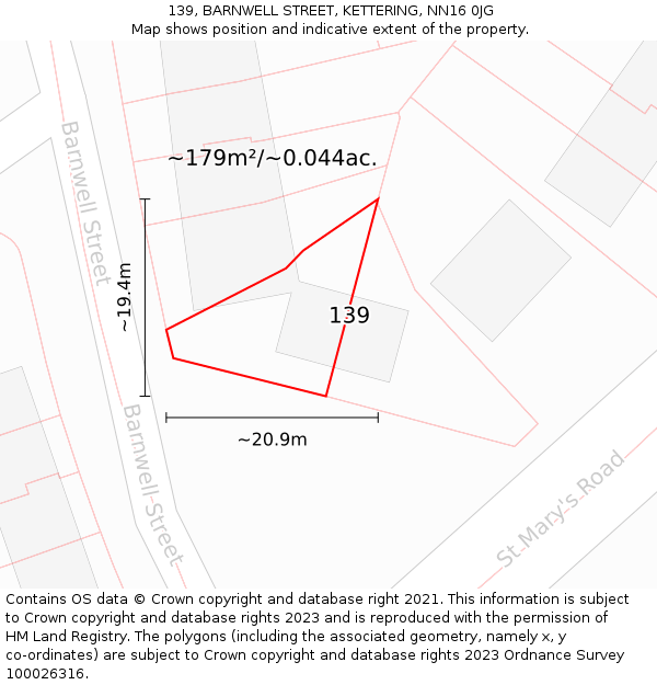 139, BARNWELL STREET, KETTERING, NN16 0JG: Plot and title map