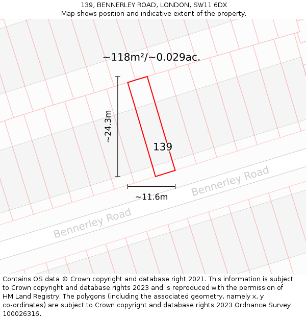 139, BENNERLEY ROAD, LONDON, SW11 6DX: Plot and title map
