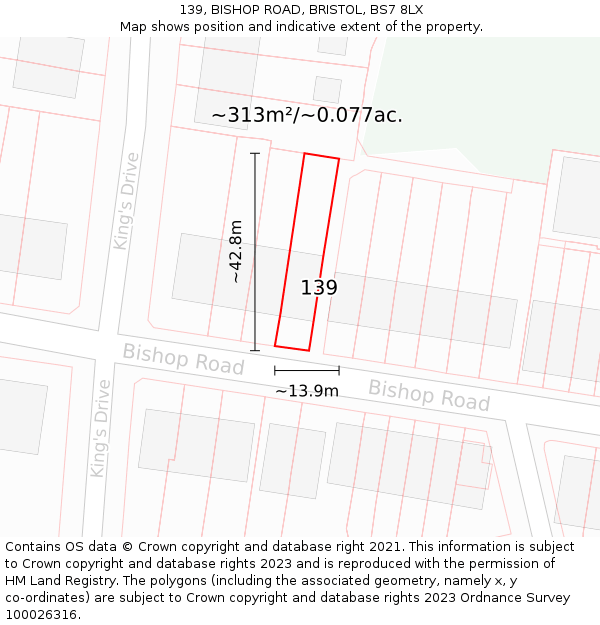 139, BISHOP ROAD, BRISTOL, BS7 8LX: Plot and title map