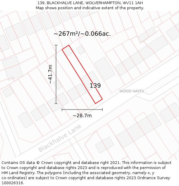 139, BLACKHALVE LANE, WOLVERHAMPTON, WV11 1AH: Plot and title map
