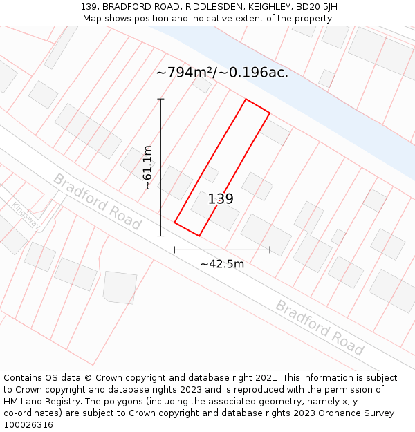 139, BRADFORD ROAD, RIDDLESDEN, KEIGHLEY, BD20 5JH: Plot and title map