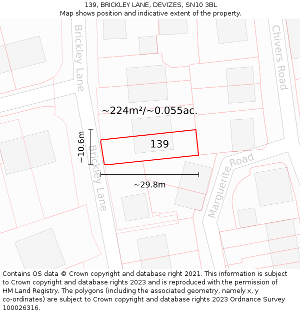 139, BRICKLEY LANE, DEVIZES, SN10 3BL: Plot and title map