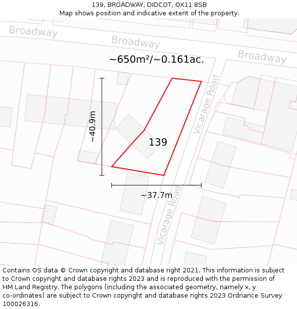 139, BROADWAY, DIDCOT, OX11 8SB: Plot and title map
