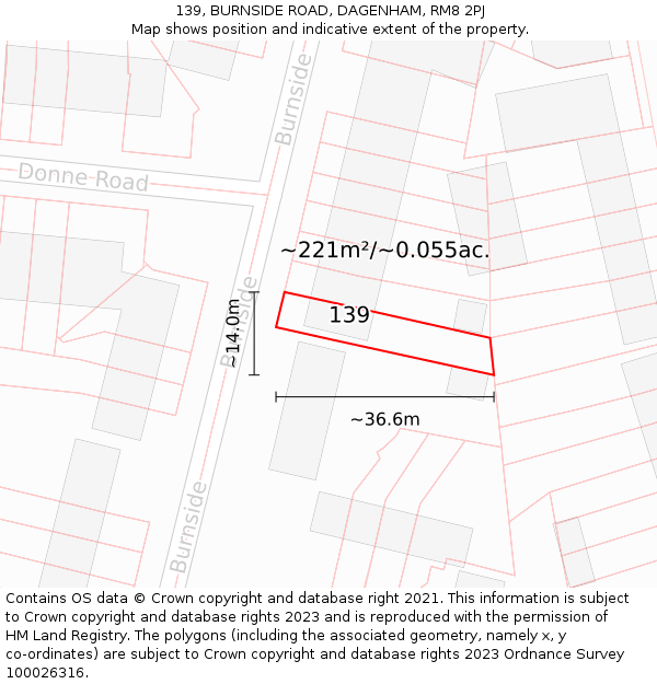 139, BURNSIDE ROAD, DAGENHAM, RM8 2PJ: Plot and title map