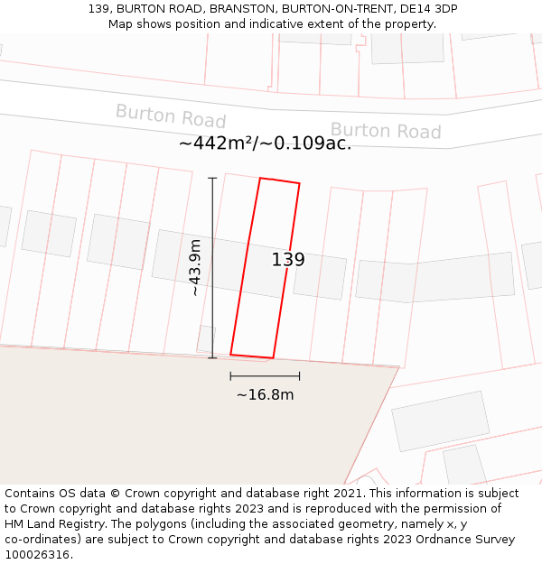 139, BURTON ROAD, BRANSTON, BURTON-ON-TRENT, DE14 3DP: Plot and title map