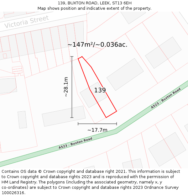 139, BUXTON ROAD, LEEK, ST13 6EH: Plot and title map