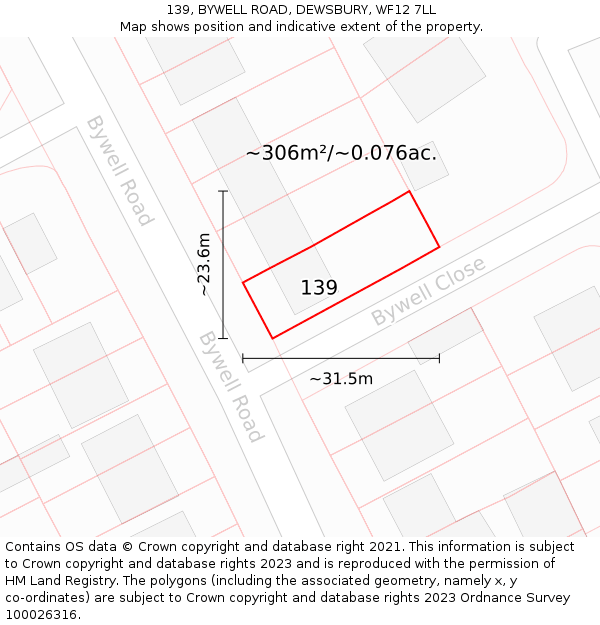 139, BYWELL ROAD, DEWSBURY, WF12 7LL: Plot and title map