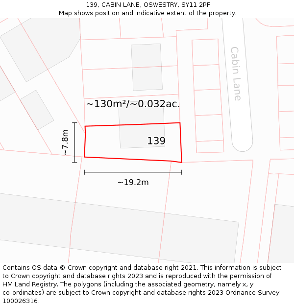139, CABIN LANE, OSWESTRY, SY11 2PF: Plot and title map
