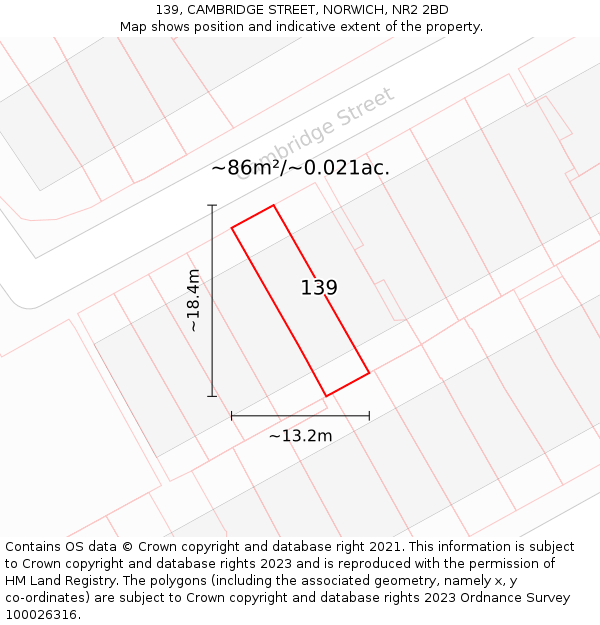 139, CAMBRIDGE STREET, NORWICH, NR2 2BD: Plot and title map