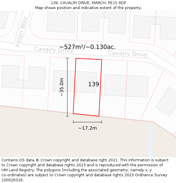 139, CAVALRY DRIVE, MARCH, PE15 9DP: Plot and title map