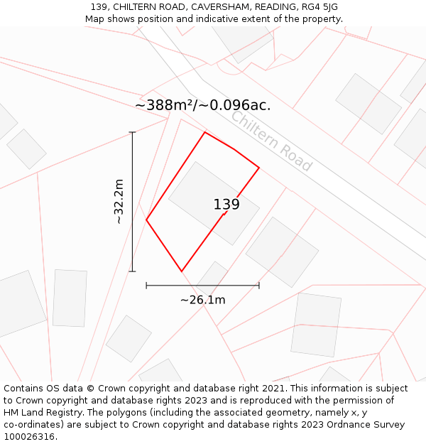 139, CHILTERN ROAD, CAVERSHAM, READING, RG4 5JG: Plot and title map