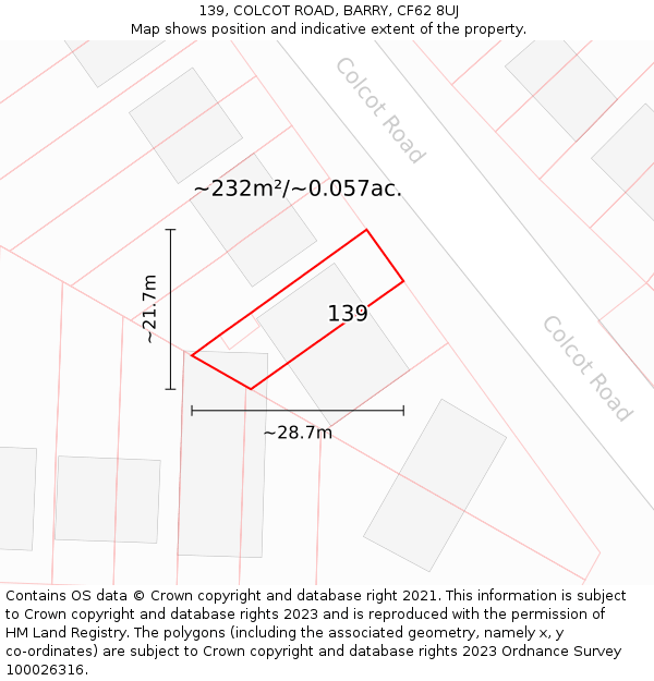 139, COLCOT ROAD, BARRY, CF62 8UJ: Plot and title map