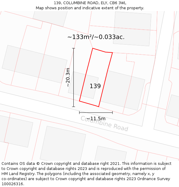 139, COLUMBINE ROAD, ELY, CB6 3WL: Plot and title map