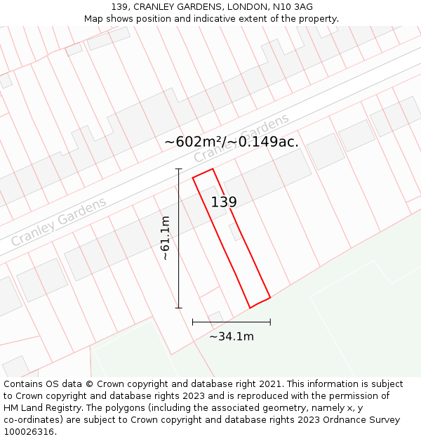 139, CRANLEY GARDENS, LONDON, N10 3AG: Plot and title map