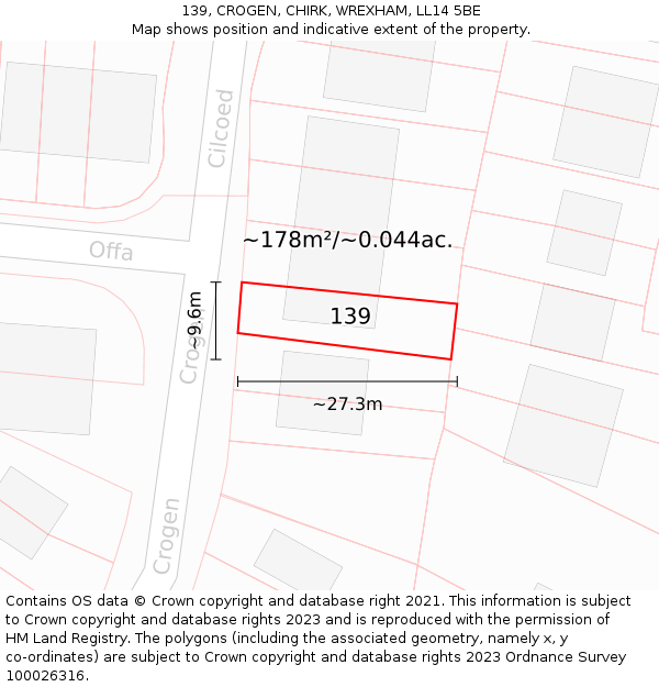 139, CROGEN, CHIRK, WREXHAM, LL14 5BE: Plot and title map
