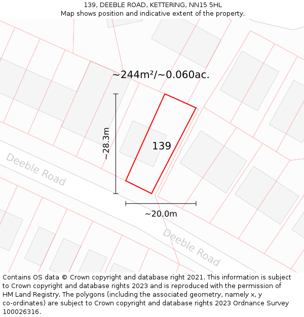 139, DEEBLE ROAD, KETTERING, NN15 5HL: Plot and title map