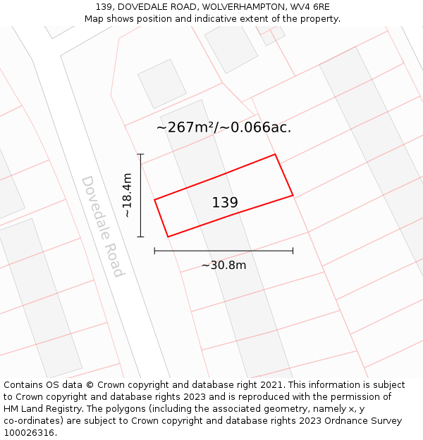 139, DOVEDALE ROAD, WOLVERHAMPTON, WV4 6RE: Plot and title map