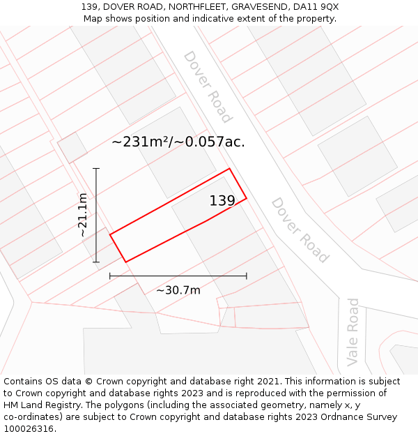 139, DOVER ROAD, NORTHFLEET, GRAVESEND, DA11 9QX: Plot and title map