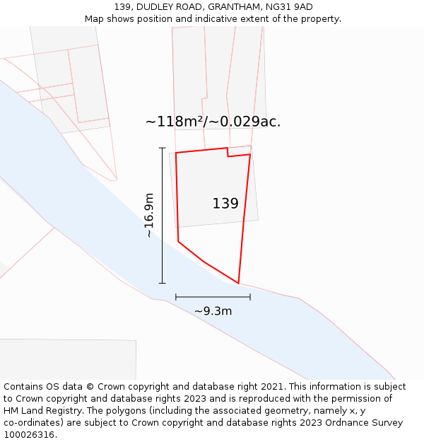 139, DUDLEY ROAD, GRANTHAM, NG31 9AD: Plot and title map