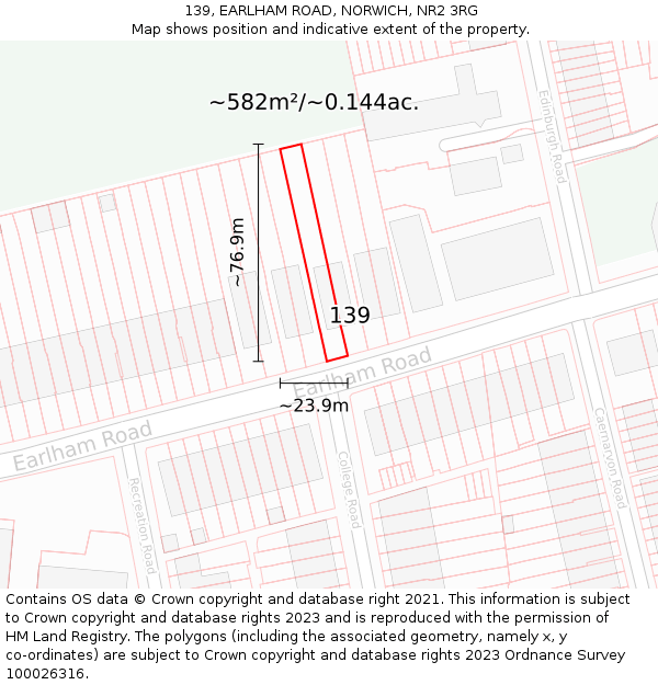 139, EARLHAM ROAD, NORWICH, NR2 3RG: Plot and title map