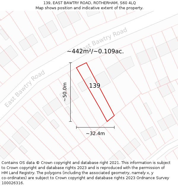 139, EAST BAWTRY ROAD, ROTHERHAM, S60 4LQ: Plot and title map