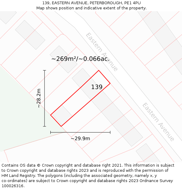 139, EASTERN AVENUE, PETERBOROUGH, PE1 4PU: Plot and title map