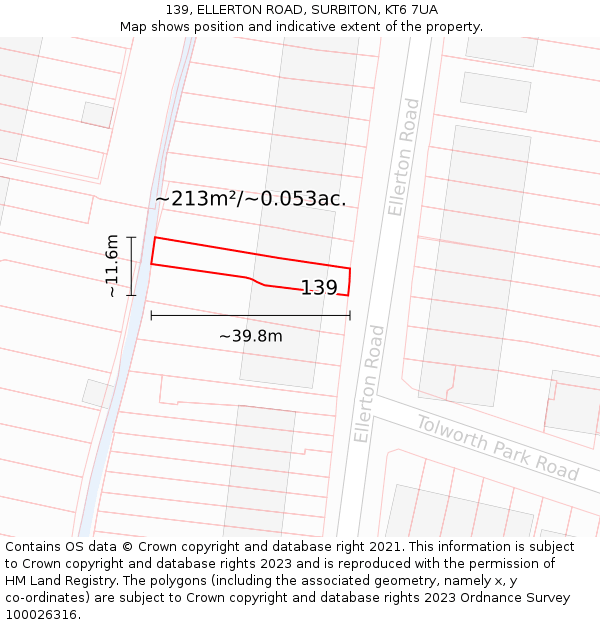 139, ELLERTON ROAD, SURBITON, KT6 7UA: Plot and title map