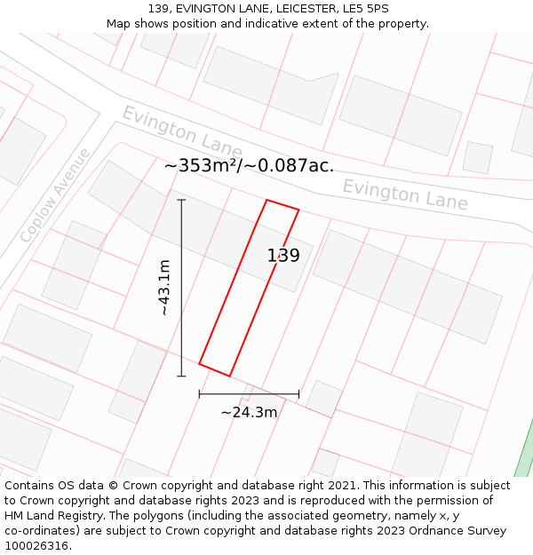 139, EVINGTON LANE, LEICESTER, LE5 5PS: Plot and title map
