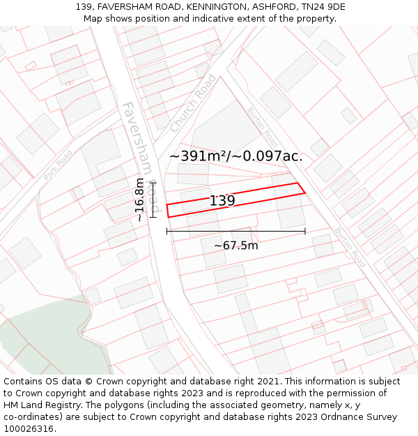 139, FAVERSHAM ROAD, KENNINGTON, ASHFORD, TN24 9DE: Plot and title map