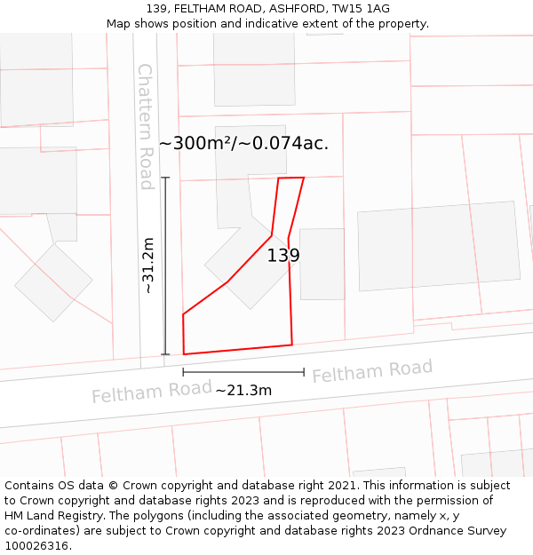139, FELTHAM ROAD, ASHFORD, TW15 1AG: Plot and title map