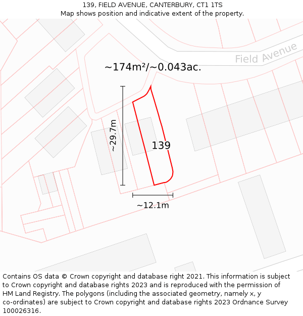 139, FIELD AVENUE, CANTERBURY, CT1 1TS: Plot and title map