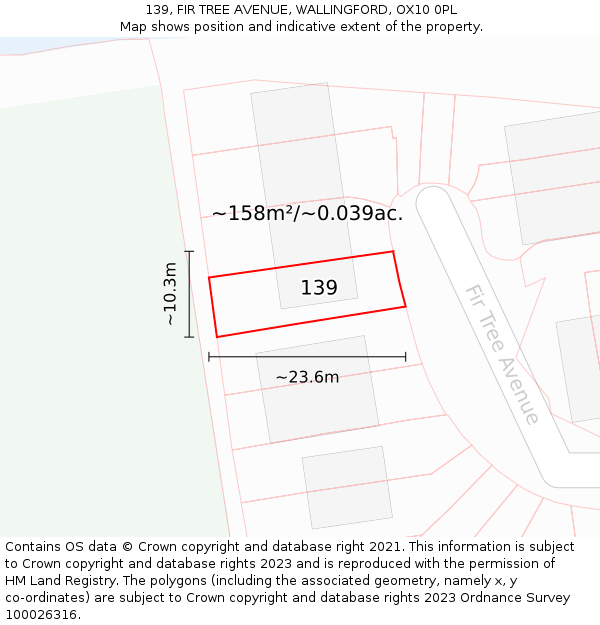 139, FIR TREE AVENUE, WALLINGFORD, OX10 0PL: Plot and title map