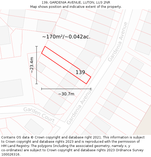 139, GARDENIA AVENUE, LUTON, LU3 2NR: Plot and title map