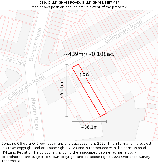 139, GILLINGHAM ROAD, GILLINGHAM, ME7 4EP: Plot and title map