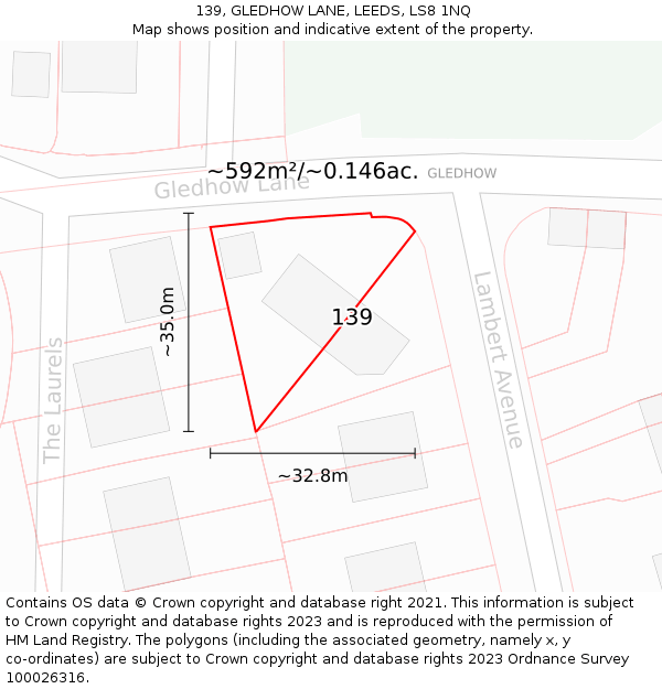 139, GLEDHOW LANE, LEEDS, LS8 1NQ: Plot and title map