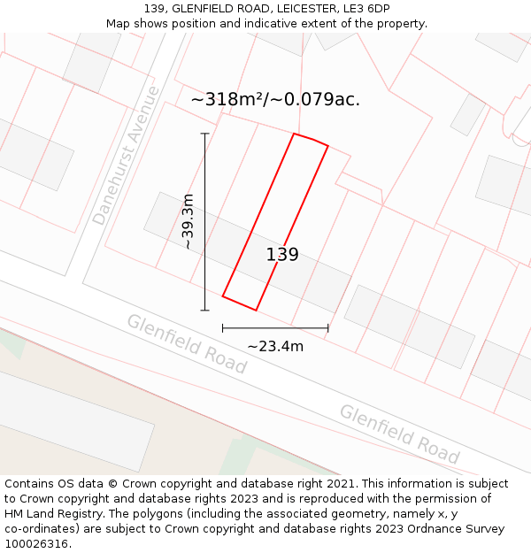 139, GLENFIELD ROAD, LEICESTER, LE3 6DP: Plot and title map