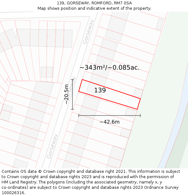 139, GORSEWAY, ROMFORD, RM7 0SA: Plot and title map