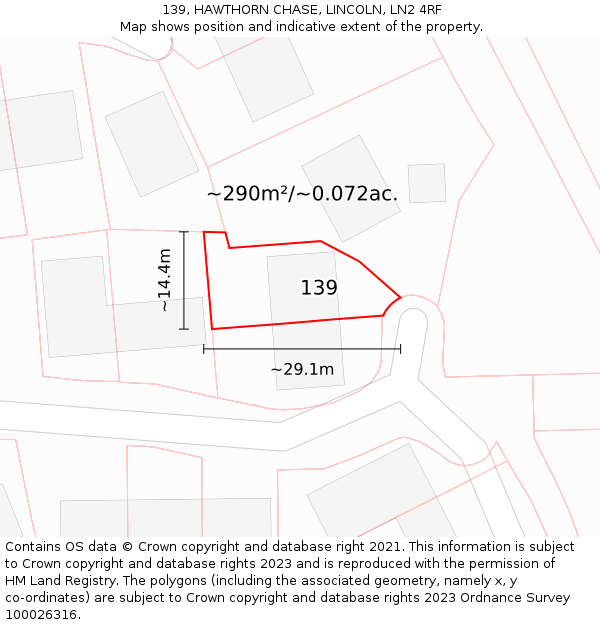 139, HAWTHORN CHASE, LINCOLN, LN2 4RF: Plot and title map